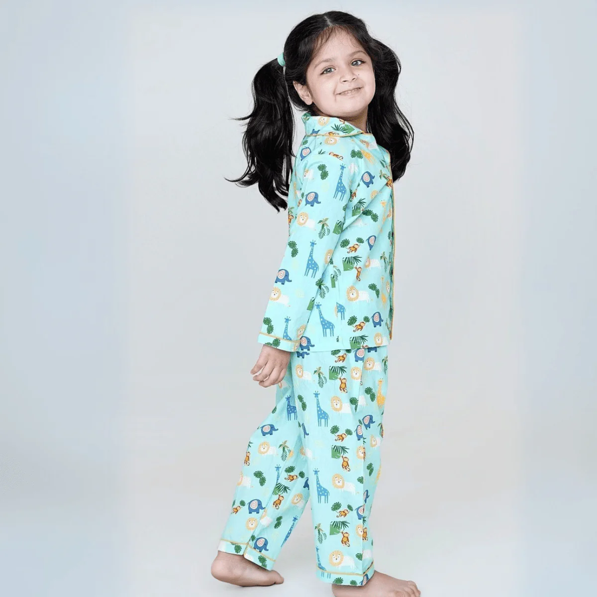 100% Cotton Jungle Jammies Kids Collar Night Suit Set