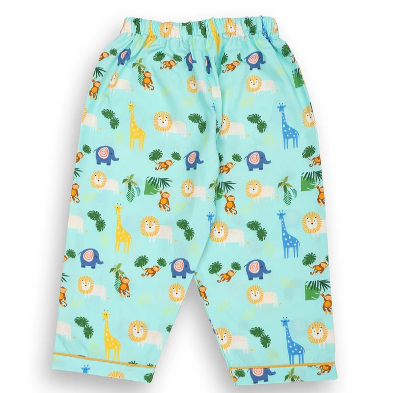 100% Cotton Jungle Jammies Kids Collar Night Suit Set - Image 4