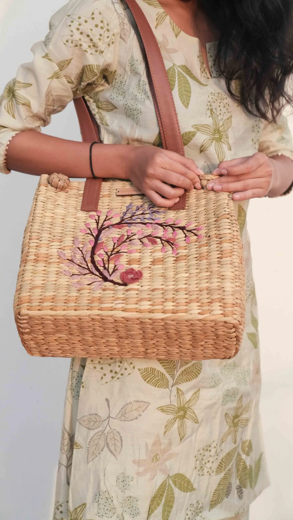 Kauna Embroidery Picnic Bag | Handwoven Natural & Stylish Bag - Image 4
