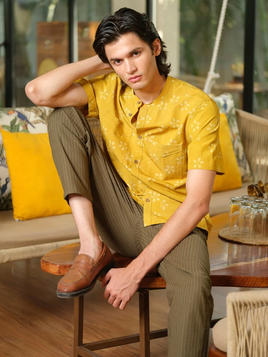 Kaushalam - Block Print Yellow Shirt