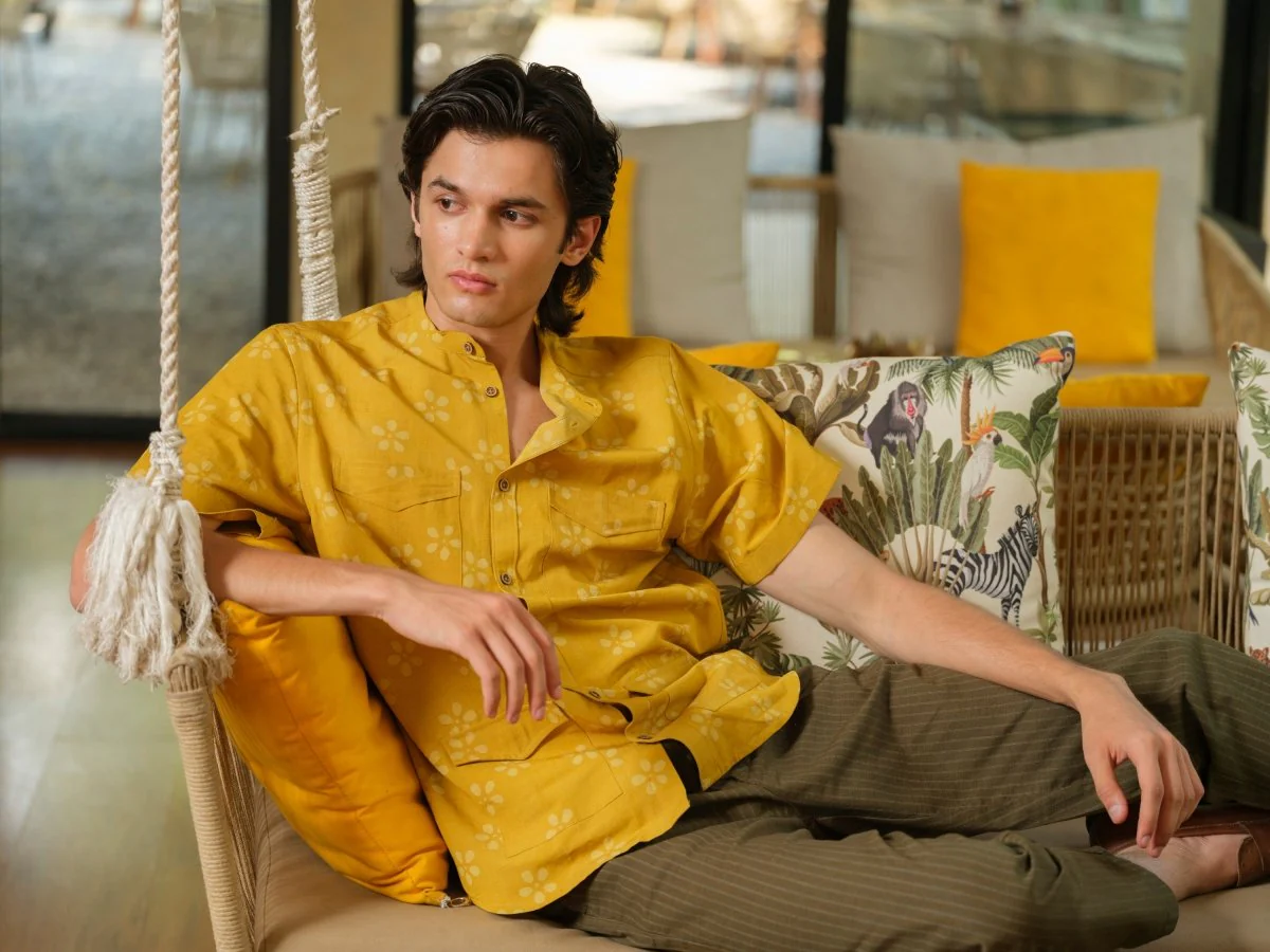 Kaushalam - Block Print Yellow Shirt - Image 2