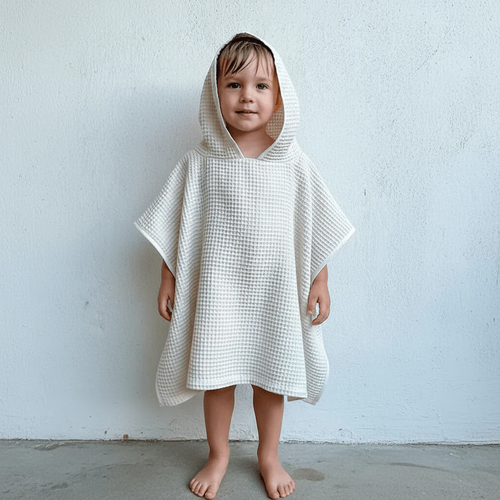 Kids Organic Cotton Waffle Hooded Poncho Towel Set - Image 2