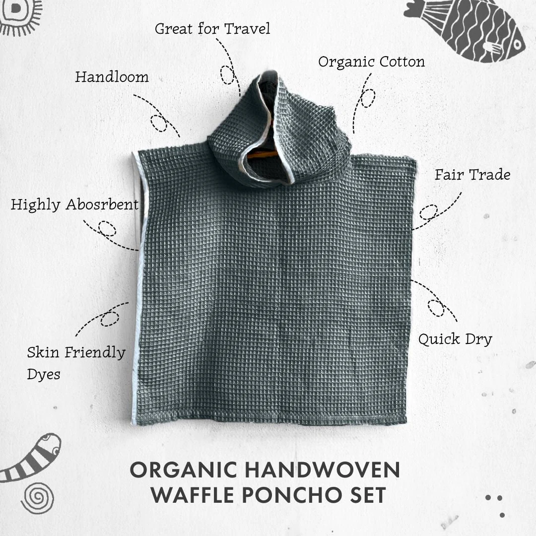 Kids Organic Cotton Waffle Hooded Poncho Towel Set - Image 6