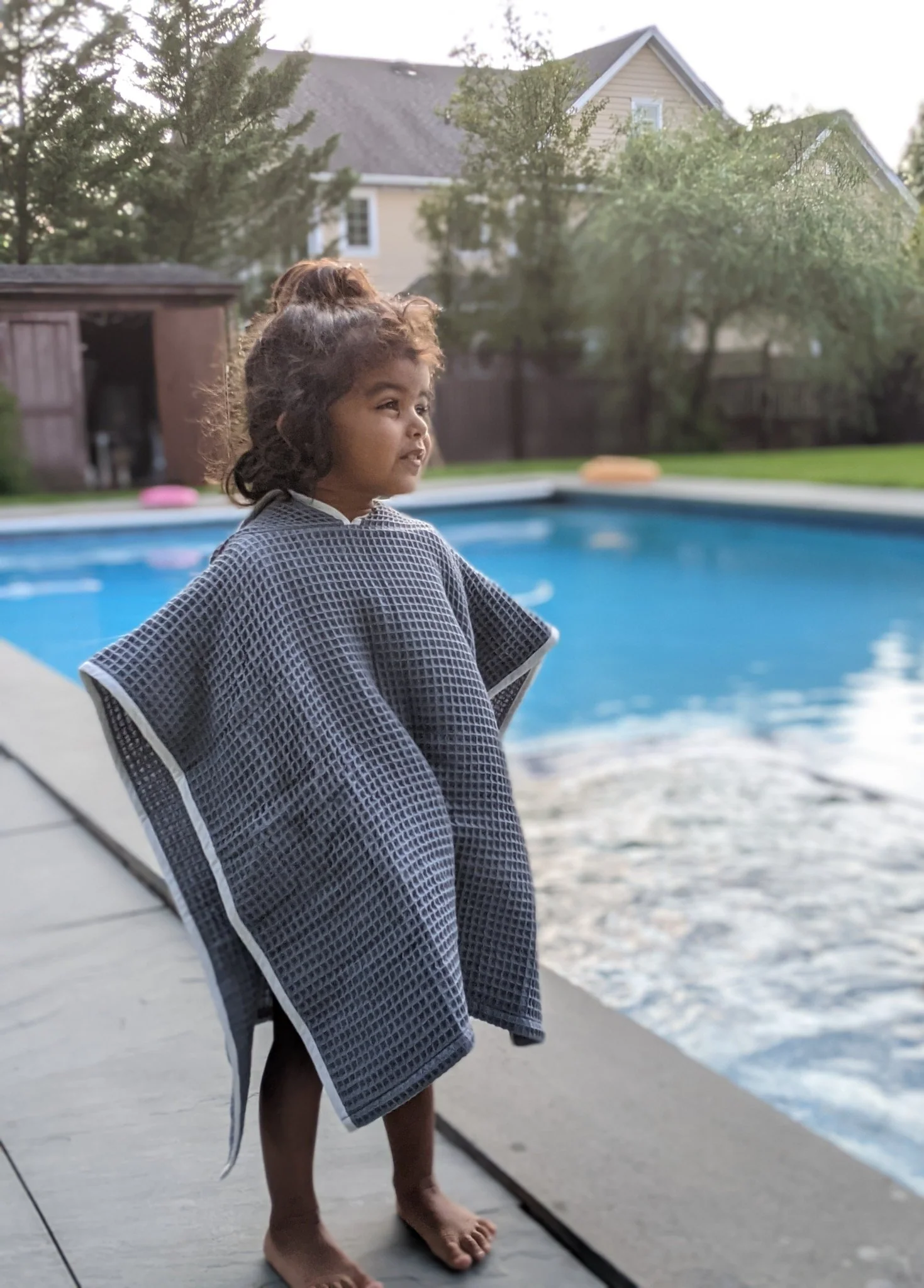 Kids Organic Cotton Waffle Hooded Poncho Towel Set - Image 7