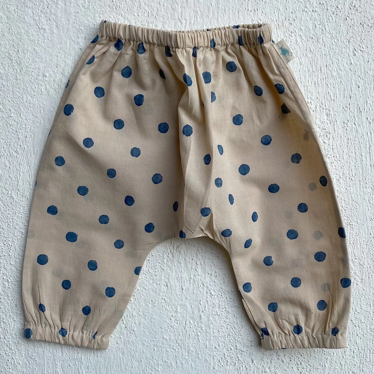 Kids Unisex Organic Cotton Indigo Beige Polka Angrakha and Polka Pants - Image 3