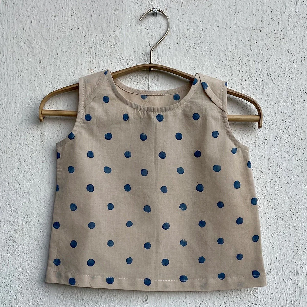 Kids Unisex Organic Cotton Indigo Beige Polka Jhabla with Polka Pants - Image 3