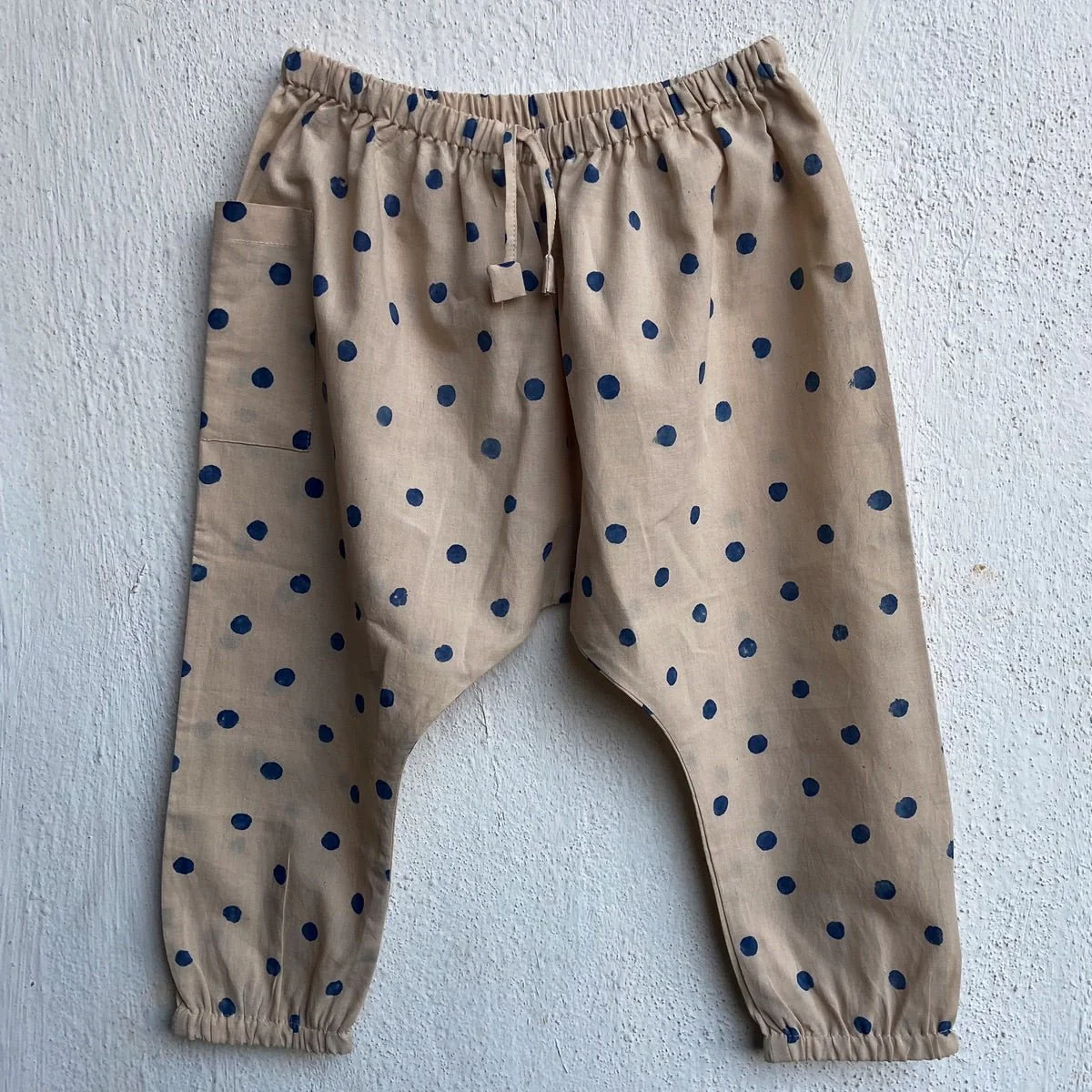 Kids Unisex Organic Cotton Indigo Beige Polka Jhabla with Polka Pants - Image 5