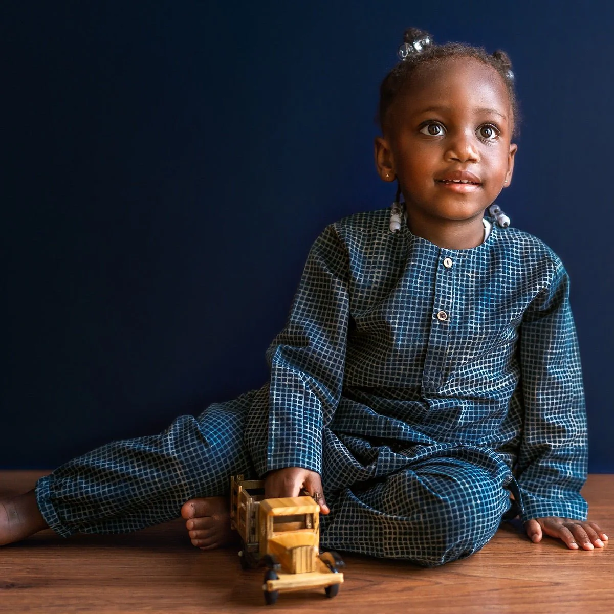 Kids Unisex Organic Cotton - Indigo Raidana Kurta with Check Pants - Image 2