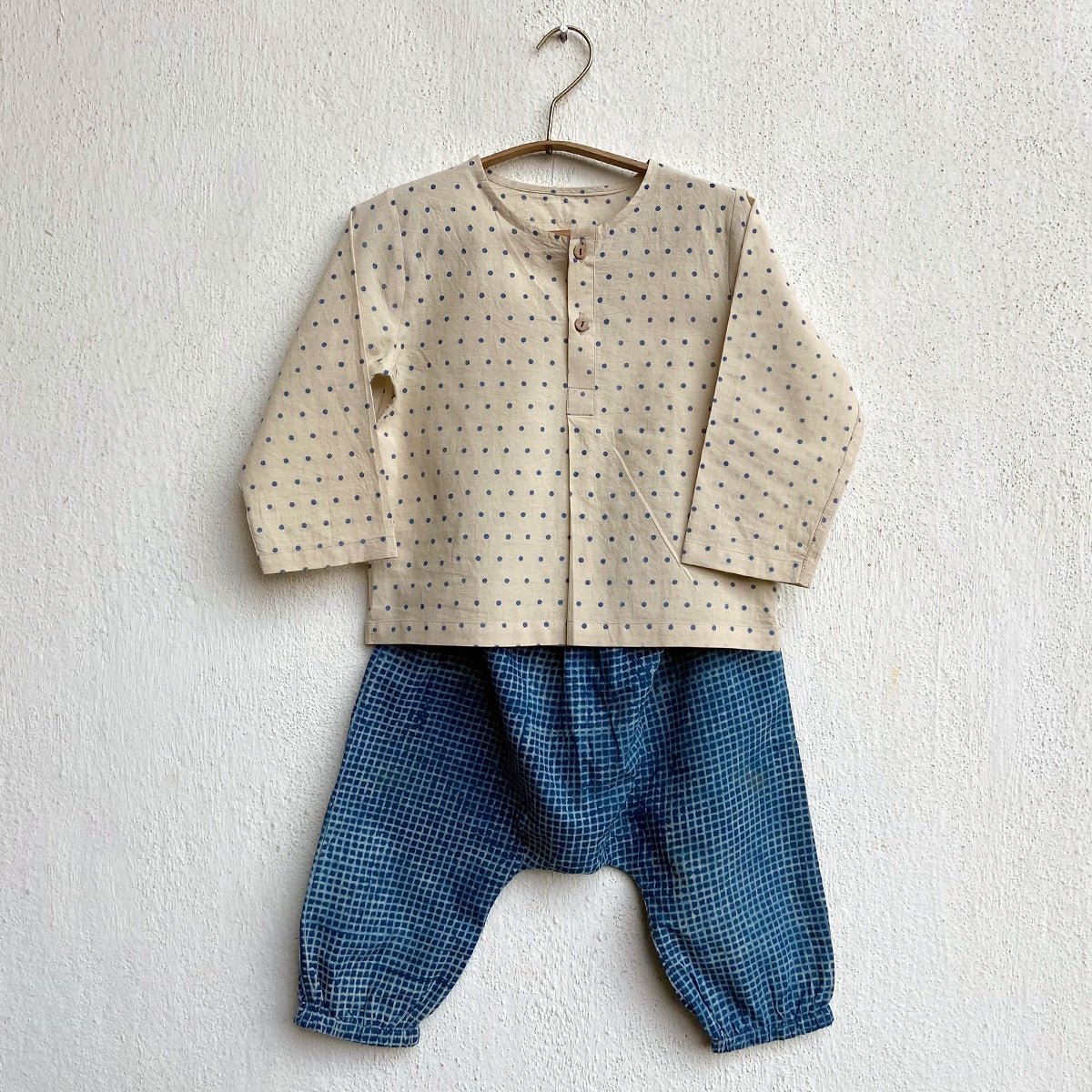 Kids Unisex Organic Cotton - Indigo Raidana Kurta with Check Pants - Image 4