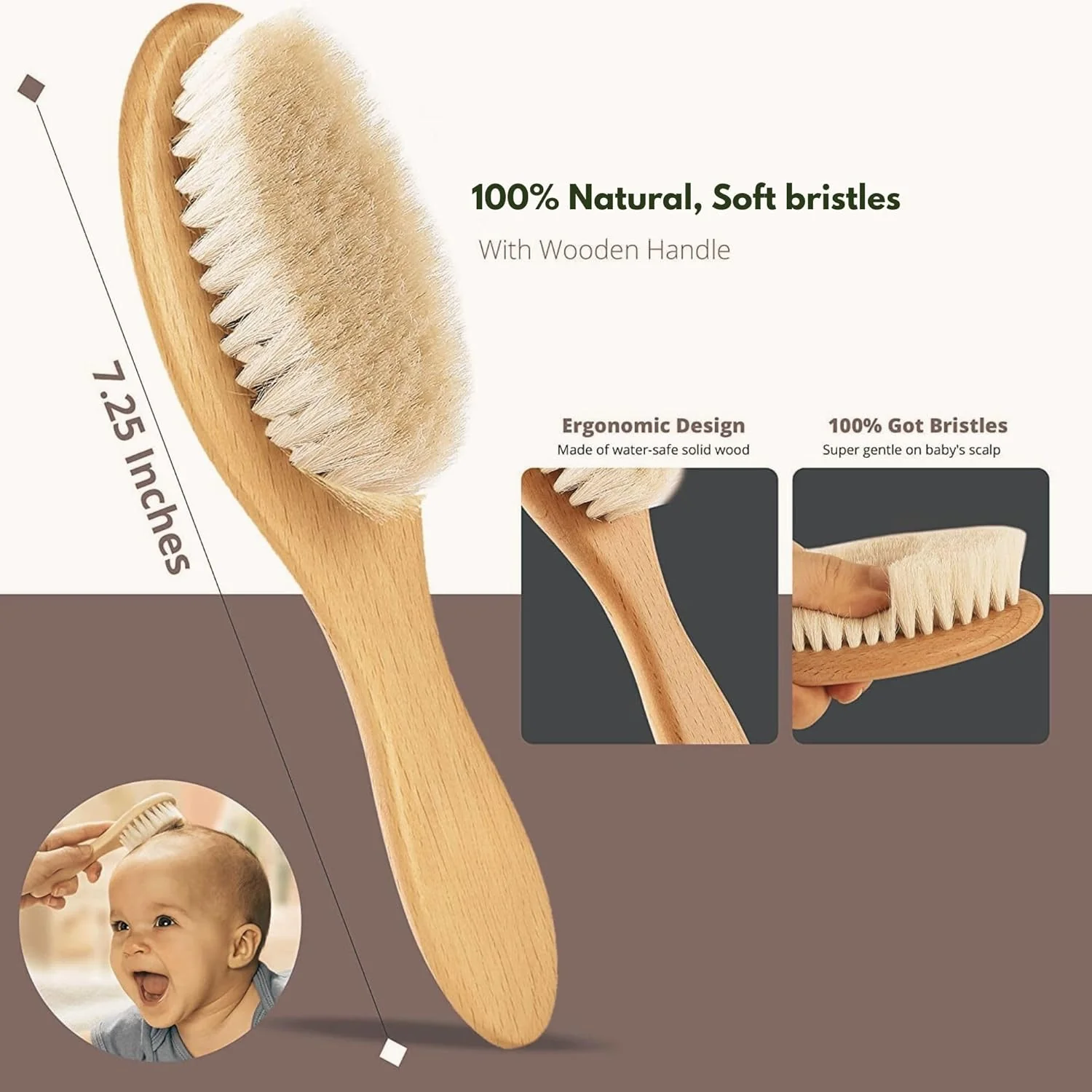 Baby Hair Brush for Infants – Natural Cradle Cap Gentle Brush - Image 4