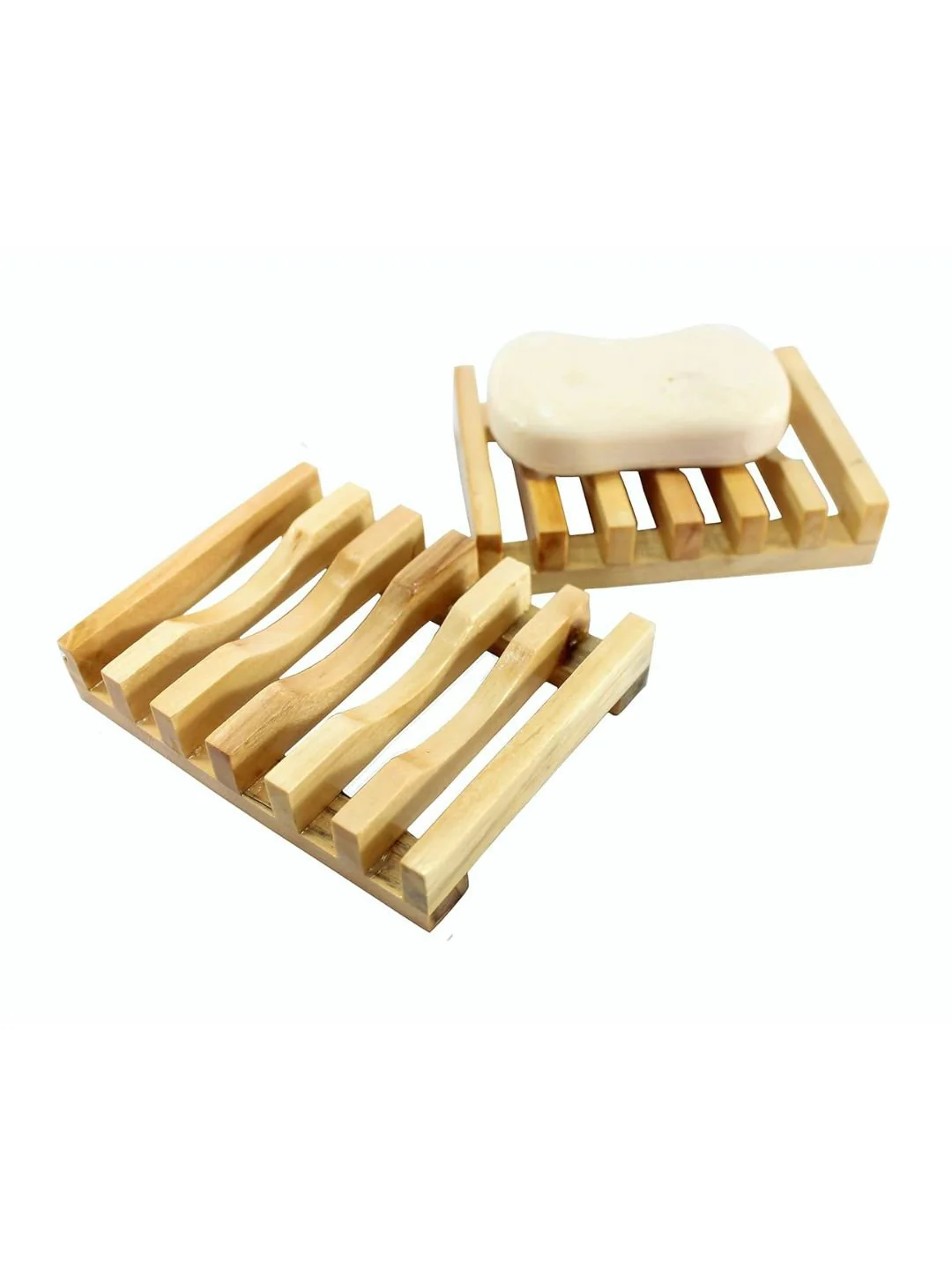 Bamboo Wood Natural Soap Dish Set of 2 | Self-Draining Eco Dish