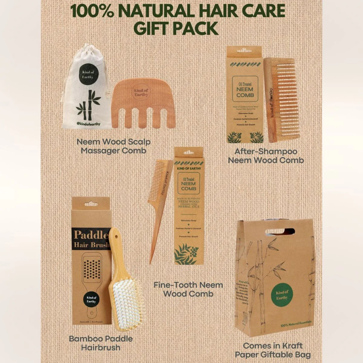Neem Wood Comb Set & Bamboo Paddle Hairbrush Gift Set - Image 3