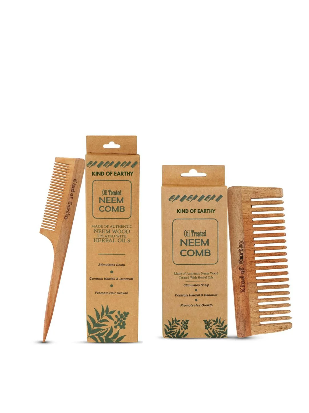 Kacchi Neem Comb Pack of 2 | Handcrafted Neem Wood Hair