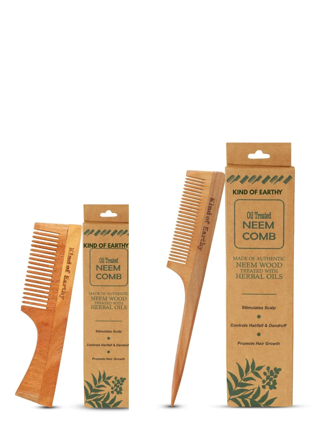 Kacchi Neem Comb Pack of 2 | Handcrafted Neem Wood Hair - Image 2