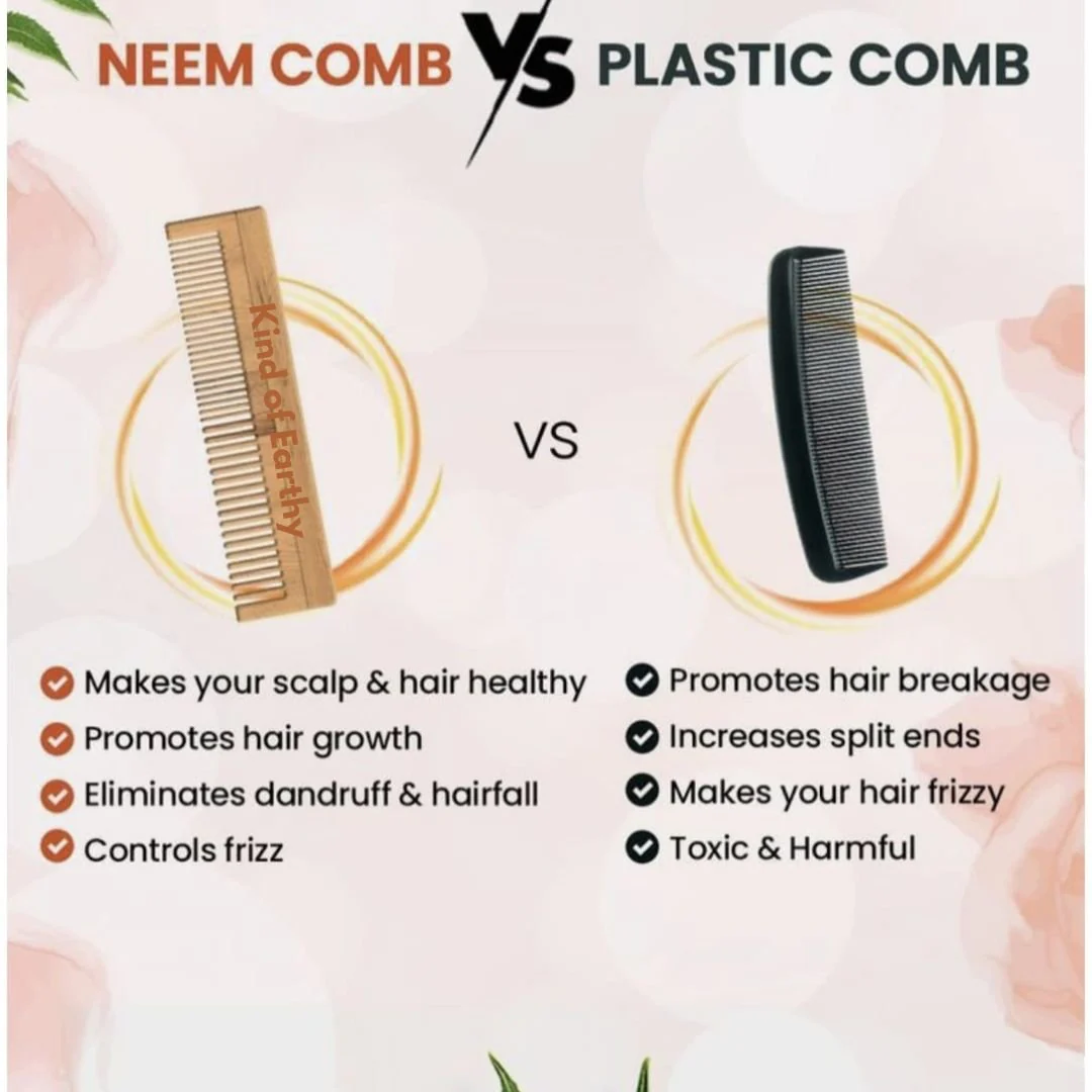 Kacchi Neem Comb Pack of 2 | Handcrafted Neem Wood Hair - Image 4