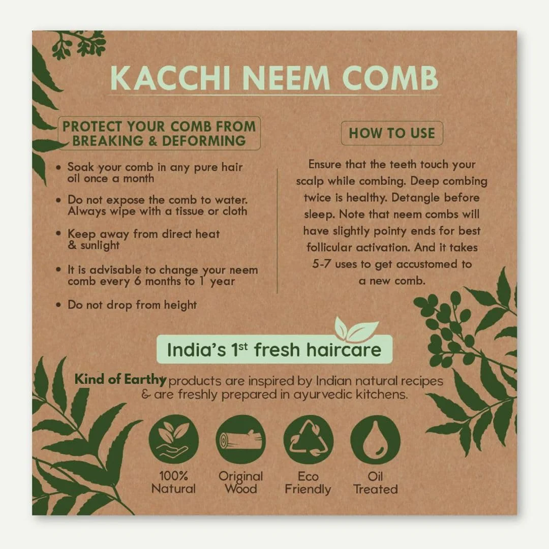 Kacchi Neem Comb Pack of 2 | Handcrafted Neem Wood Hair - Image 8