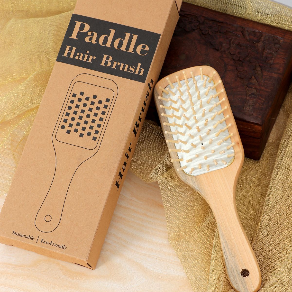 Kids Bamboo Paddle Hairbrush | Gentle Bamboo Pins for Easy Detangling