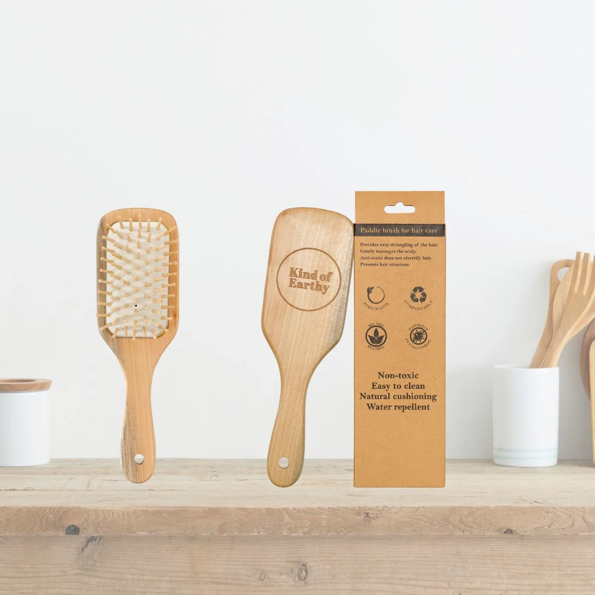 Kids Bamboo Paddle Hairbrush | Gentle Bamboo Pins for Easy Detangling - Image 2