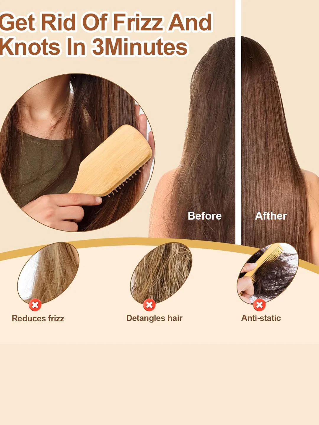 Mid-Size Bamboo Paddle Hairbrush | Travel-Friendly Eco Hairbrush - Image 5