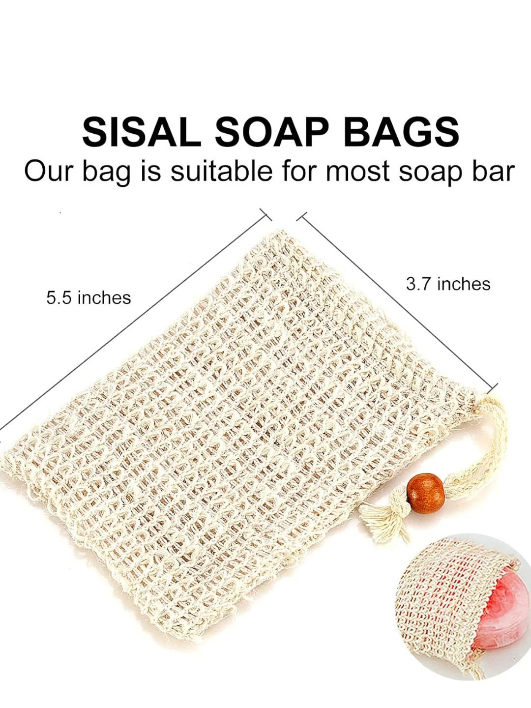 Ramie Soap Saver Pouch Pack of 2 | Natural Fibre Soap Bags - Image 3