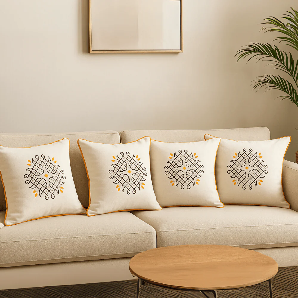 Handblock Cotton Cushion Covers with Zipper - Set of 4