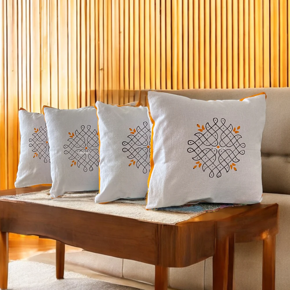 Handblock Cotton Cushion Covers with Zipper - Set of 4 - Image 2