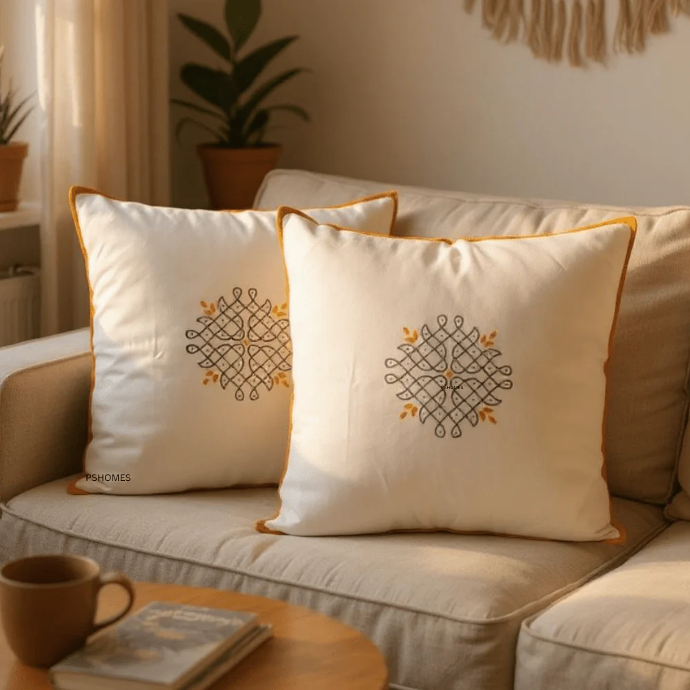 Handblock Cotton Cushion Covers with Zipper - Set of 4 - Image 8