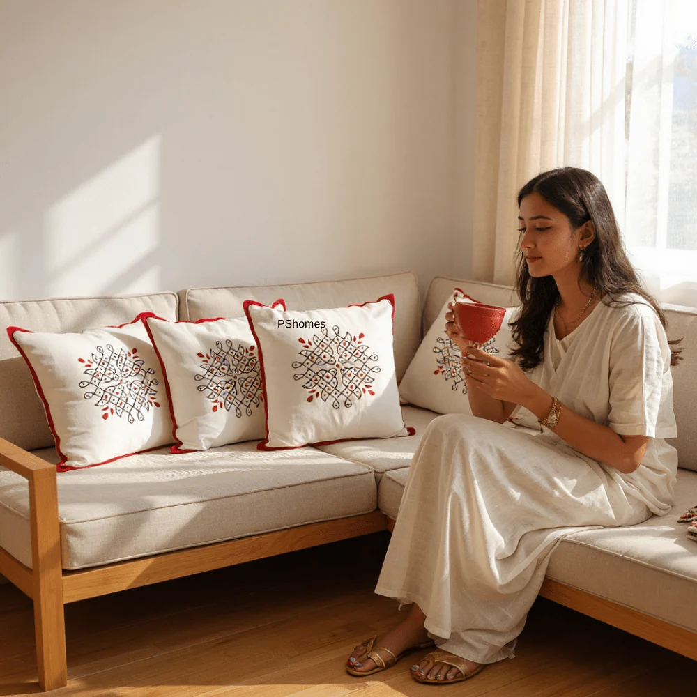Handblock Cotton Cushion Covers with Zipper - Set of 4 - Image 9