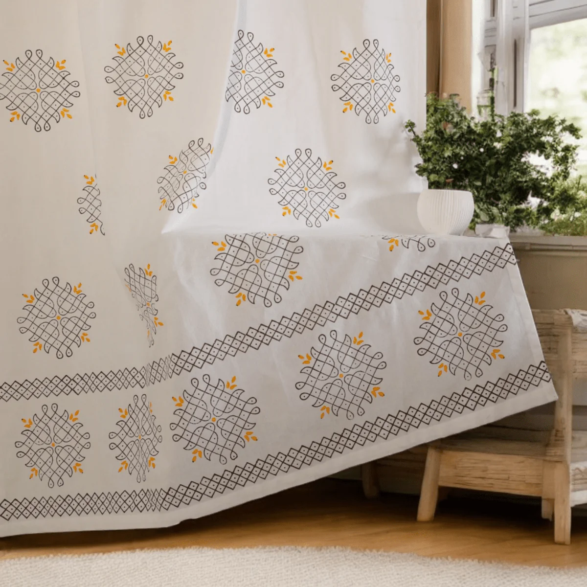 Kolam Print Cotton Door Curtain 7 X 4 ft (Set of 2) - Image 5