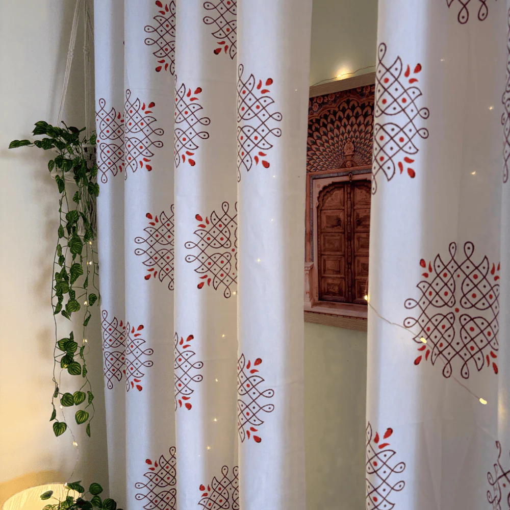 Kolam Print Cotton Door Curtain 7 X 4 ft (Set of 2) - Image 6
