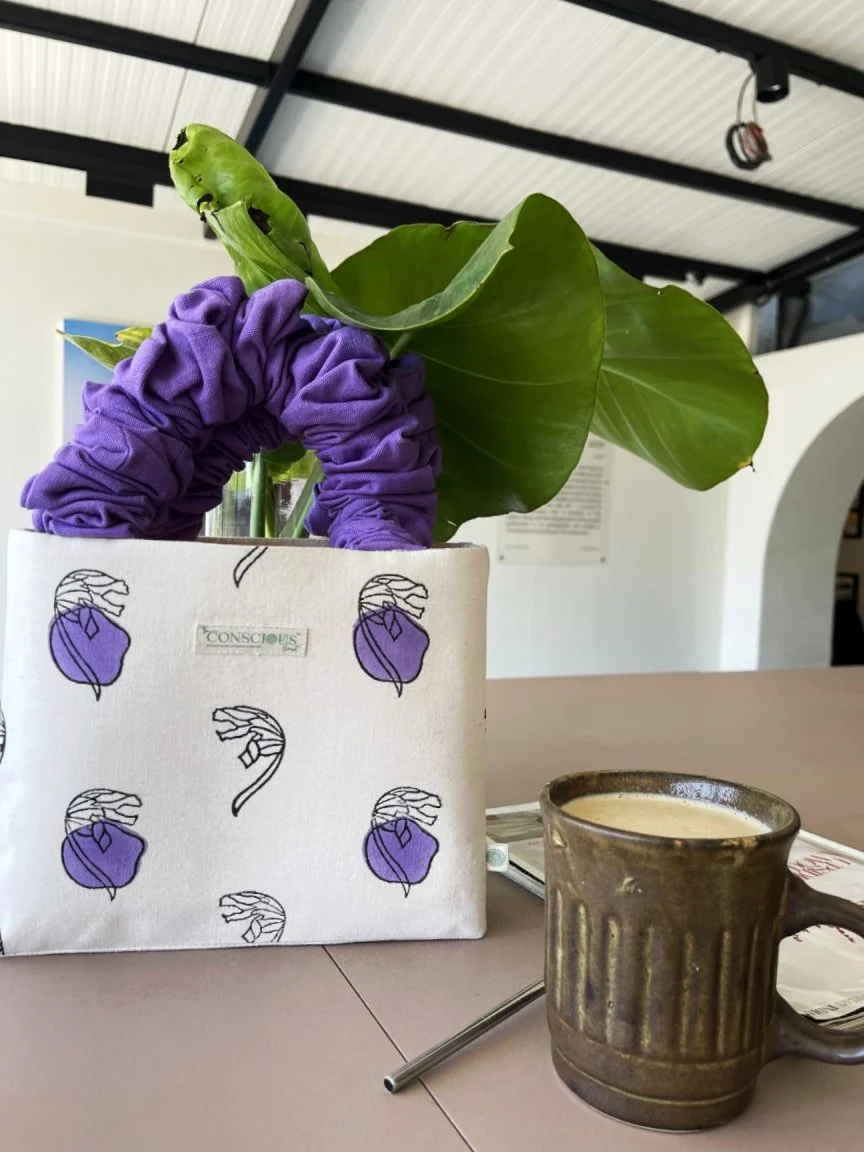 Lavender Dot Scrunchie Tote Bag in Organic Cotton - Image 2