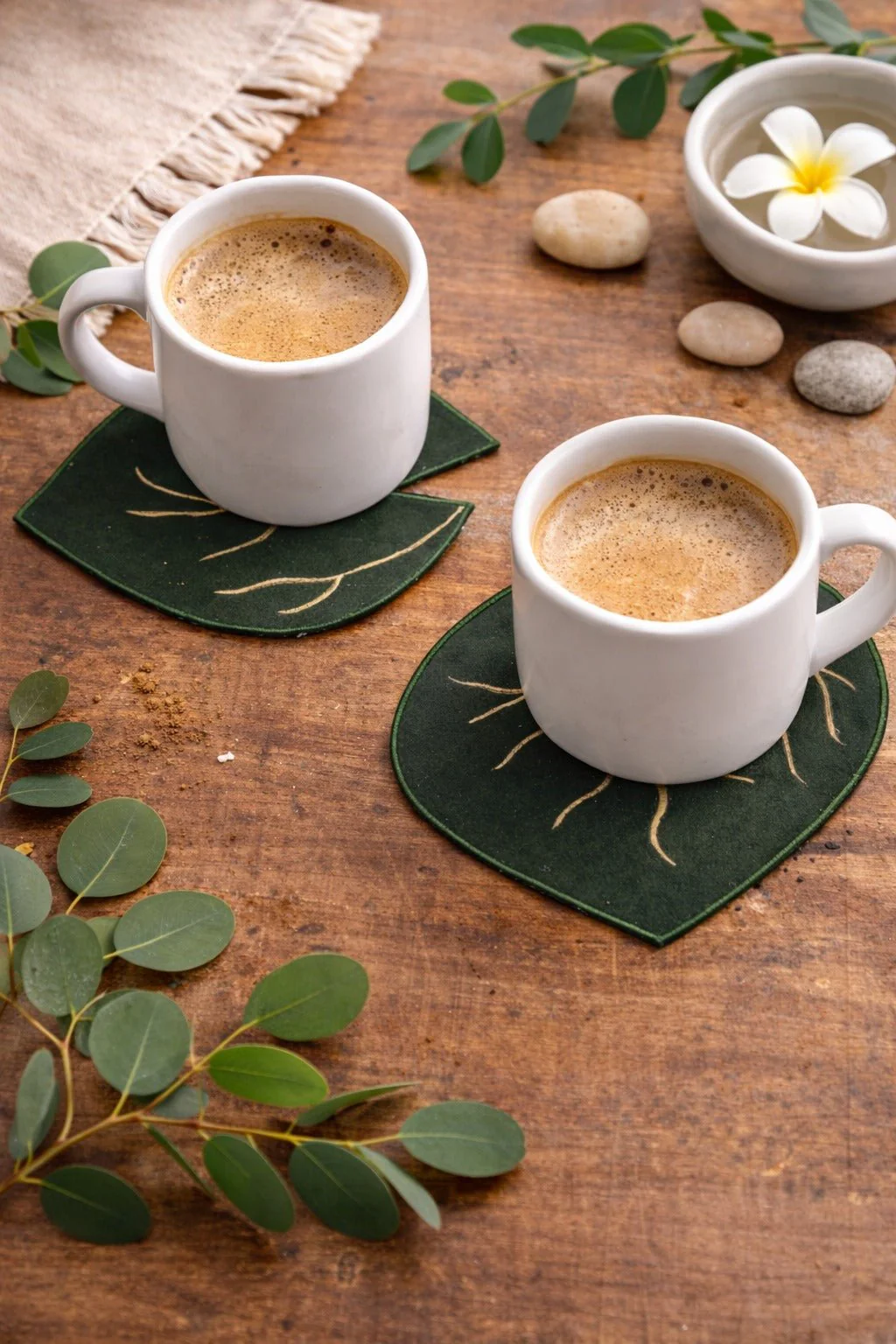 Leaf Fabric Coasters Set Of 4 | Eco Friendly Tableware Accent