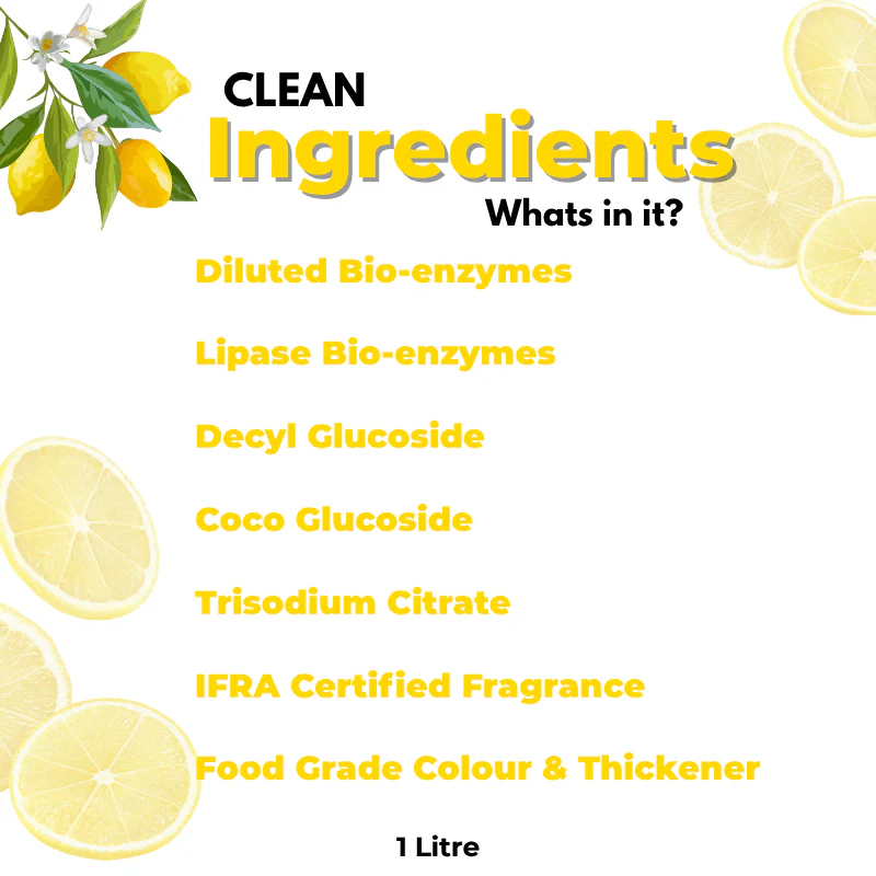 Lemon Bio Enzyme Dishwash Cleaner | Organic Liquid 1L - Image 3