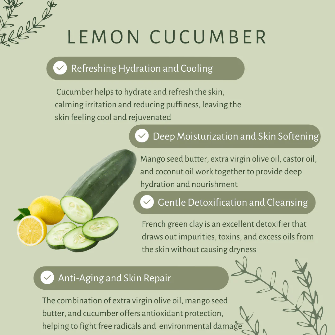 Lemon Cucumber Bar Soap for All Skin with Olive & Coconut Oil - Image 3