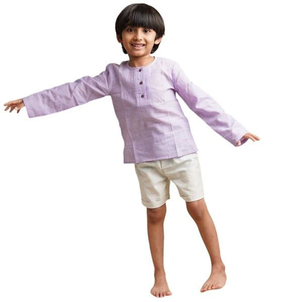 Light Purple Sleek Sleeve Button-Down Sleeve Shirt- Boys - Image 2