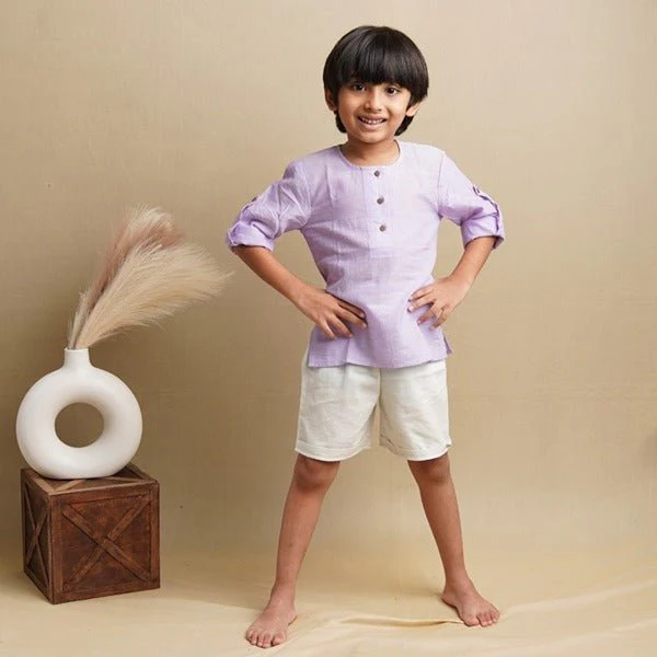 Light Purple Sleek Sleeve Button-Down Sleeve Shirt- Boys - Image 5