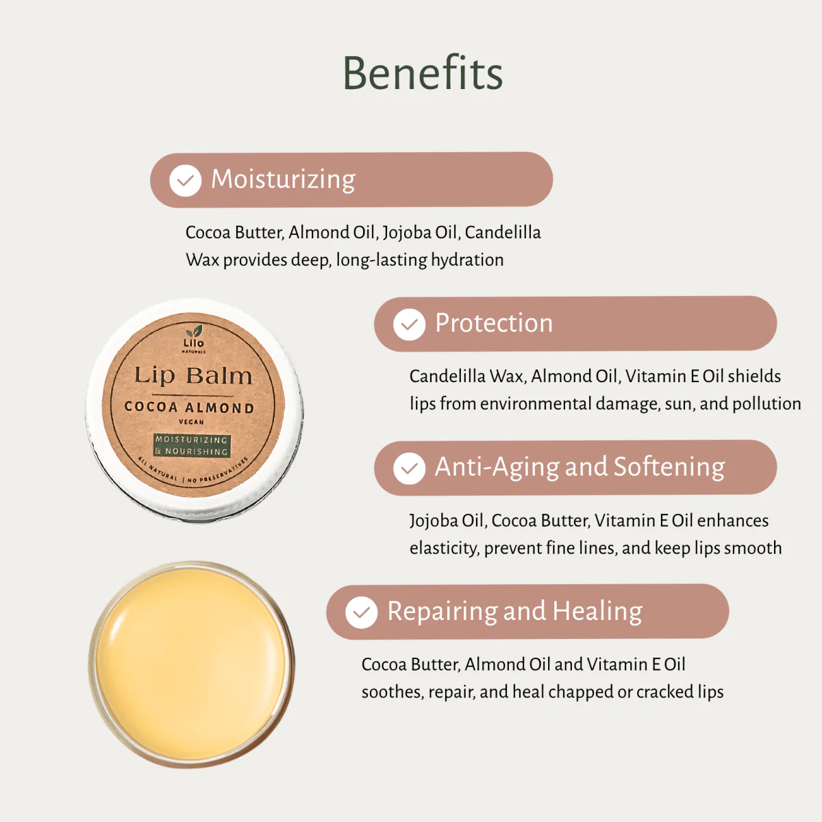 Cocoa Almond Lip Balm | For Dry & Chapped Lips - Image 3