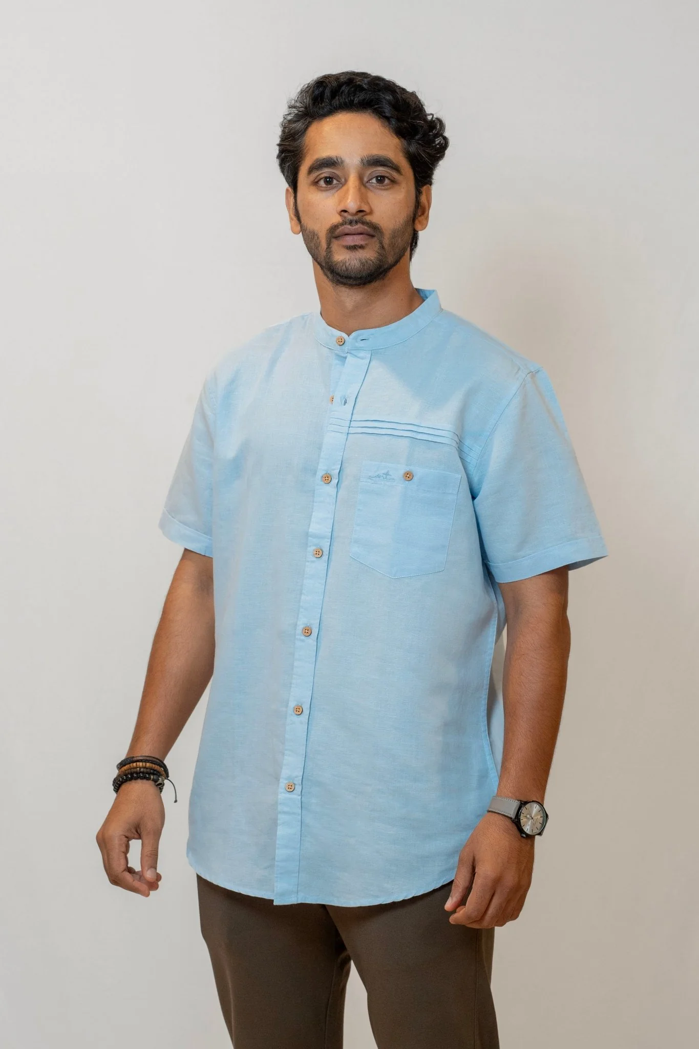 Premium Blue Crest Linen Cotton Classic Shirt For Men - Image 2