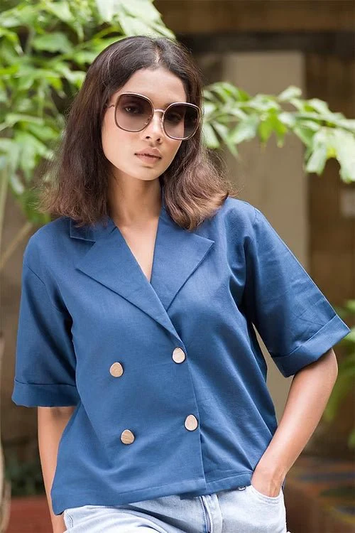 Linen Cotton Everblue Shirt for Women | Stylish Everyday Wear - Image 3