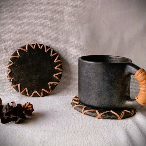 Longpi Black Pottery Coasters Round - Set of 2 - Image 2