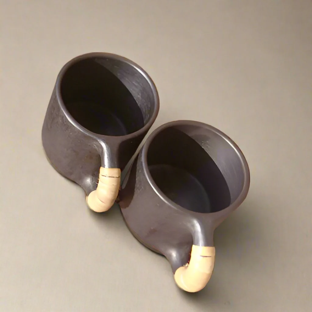 Longpi Black Pottery Coffee Mug Small - Round - Image 2