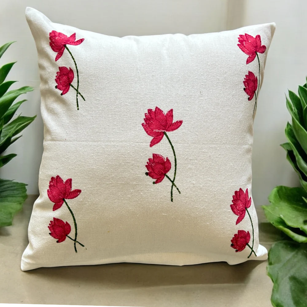 Lotus Handblock Cotton Cushion Covers with Zipper- Set of 4 - Image 4