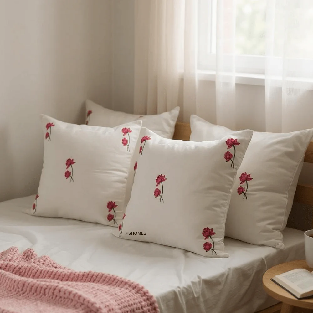 Lotus Handblock Cotton Cushion Covers with Zipper- Set of 4 - Image 8