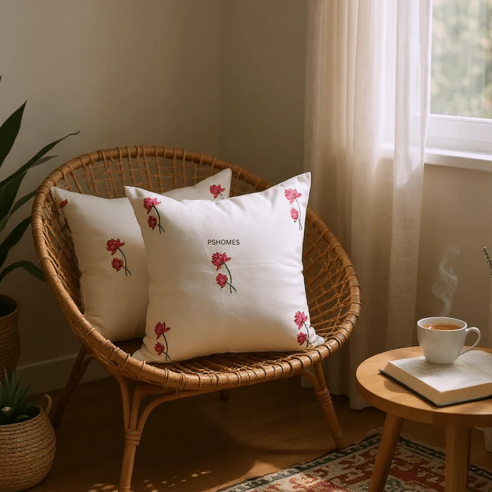 Lotus Handblock Cotton Cushion Covers with Zipper- Set of 4 - Image 9