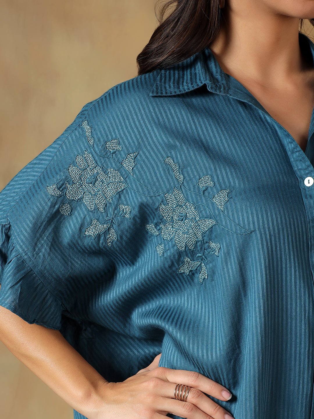 Lucknowi Chikankari Oversize Shirt | Hand Embroidered Cotton Shirt - Image 13