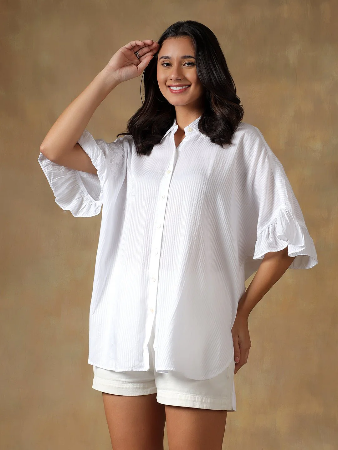 Lucknowi Chikankari Oversize Shirt | Hand Embroidered Cotton Shirt - Image 17