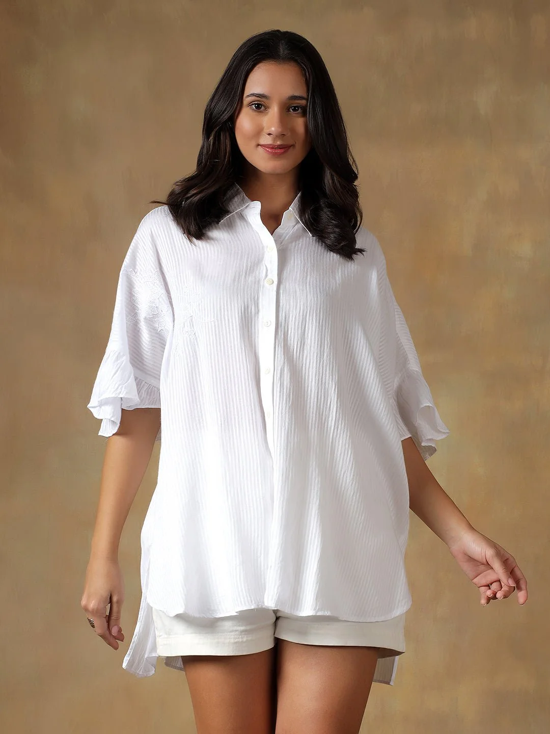 Lucknowi Chikankari Oversize Shirt | Hand Embroidered Cotton Shirt - Image 18