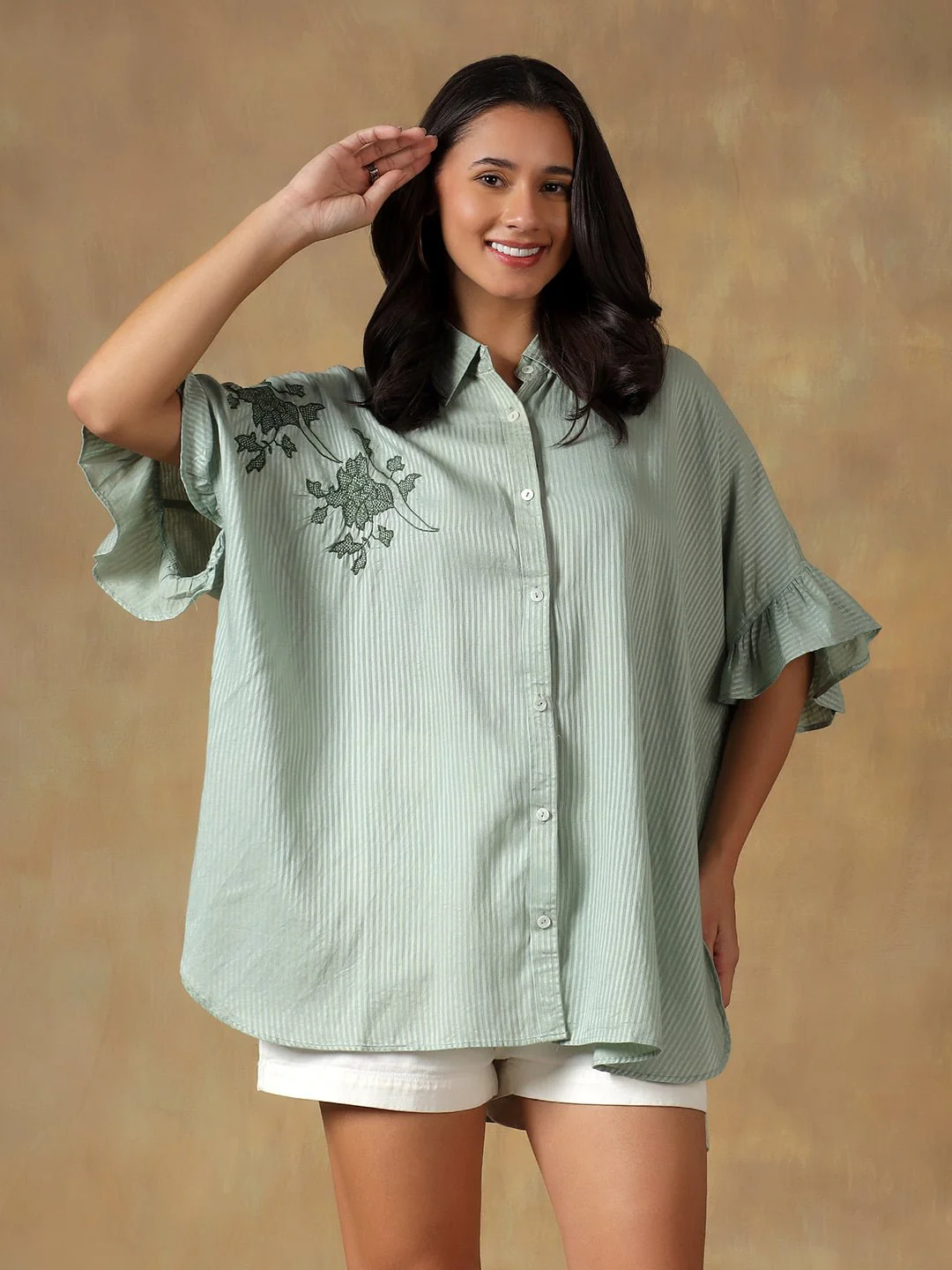 Lucknowi Chikankari Oversize Shirt | Hand Embroidered Cotton Shirt - Image 4