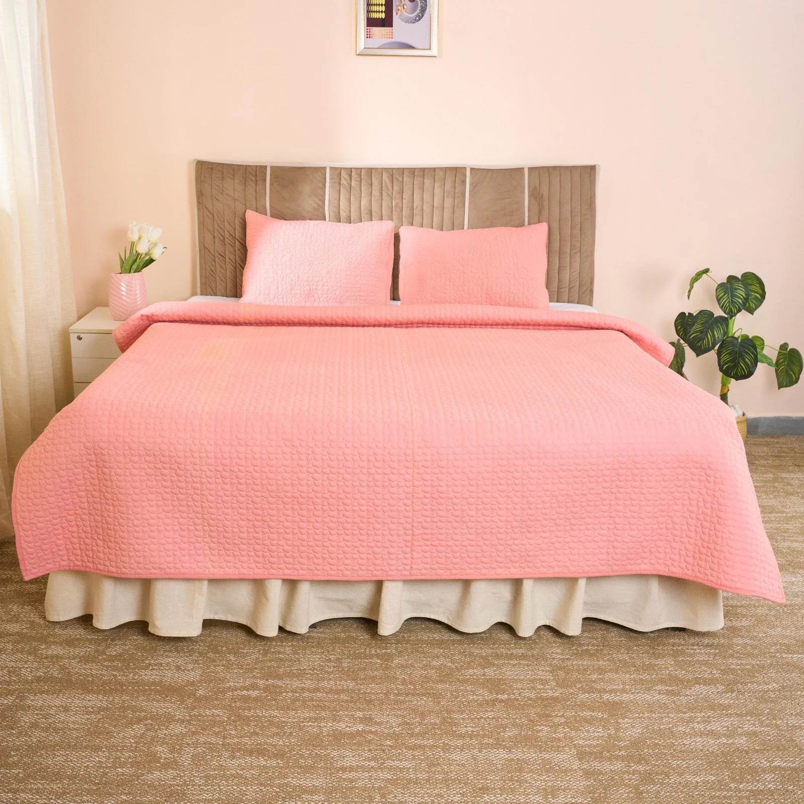 Luxury Pink Cotton Satin Razai | Soft Lightweight Quilt 200 GSM