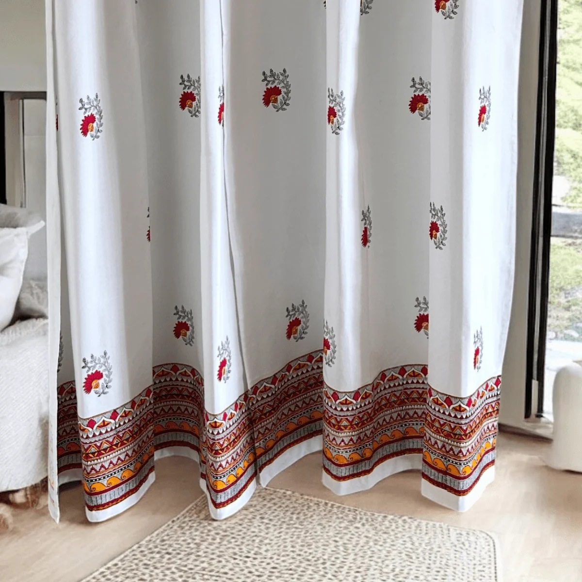 Madhubani Cotton Door Curtain - Set of 2 (7 x 4 ft) - Image 3